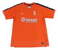 Oranžovo-tmavomodrý funkční sportovní dres s nápisem Nike