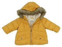 Okrová šusťáková prošívaná zimní bunda s kapucí F&F