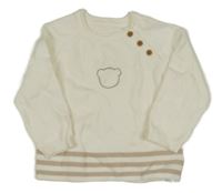 Smotanový sveter s prúžkami a medvedíkom Nutmeg