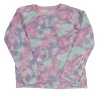 Svetloružová -tyrkysovo-fialová vzorovaná plyšová mikina Matalan