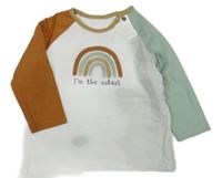 Bílo-zeleno-medové triko s duhou Tu