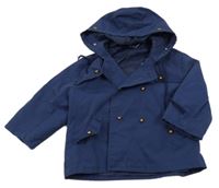 Tmavomodrý plátenný jarný kabát s kapucňou