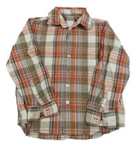 Hnedo-oranžovo-biela kockovaná košeľa