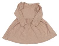 Svetloružové rebrované šaty s volánikmi F&F