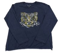 Tmavomodré tričko s tygrem z flitrů
