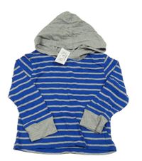 Nové - Tmavomodro-šedé pruhované triko s kapucí Place