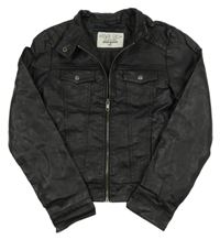 Čierna koženková crop jarná bunda Nanguun