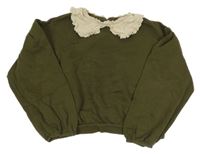 Khaki mikina s béžovým madeirovým límečkem Next 