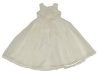 Smetanové saténovo/organzové společenské šaty s korálky 