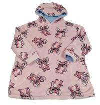 Světlerůžová/světlemodrá plyšová oboustranná oversize mikina s kapucí - Stitch