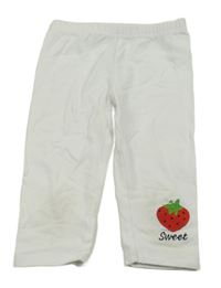 Biele capri legíny s jahůdkou