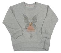 Sivá melírovaná oversize mikina s andělem a flitrami