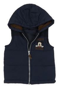 Tmavomodrá šusťáková zateplená vesta s Mickeym a kapucí Disney