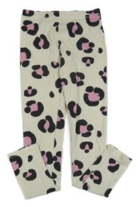 Smetanovo-čierno-ružové vzorované legíny Sinsay