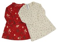 Nové - 2x - Smotanová kvetovaná + červená nočná košeľa s vílami George