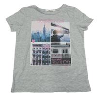 Sivé melírované tričko s potlačou H&M