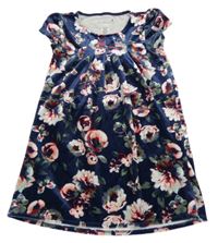 Tmavomodré zamatové šaty s kvetmi H&M