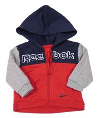 Červeno-tmavomodro-sivá prepínaci mikina s logom a kapucňou Reebok