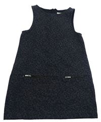 Tmavošedo-čierne vzorované šaty so zipy Zara