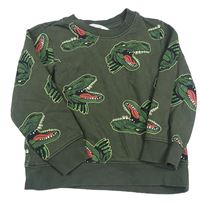 Tmavokhaki mikina s dinosaurami H&M