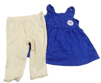 2Set - Zafírové melírované šaty s madeirou + svetlobéžové melírované legíny zn. F&F
