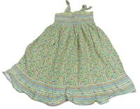 Smetanové plátěné letní šaty s kytičkami a pruhy Mothercare
