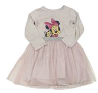 Svetloružové šaty s Minnie a tylem a strieborným pasom zn. Disney