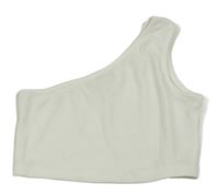 Biely rebrovaný asymetrický crop top SHEIN