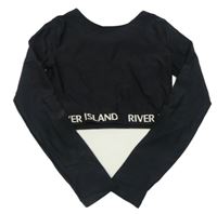 Černé elastické sportovní crop triko s logy RIVER ISLAND