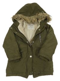 Khaki šusťáková zimní parka s kapucí s kožešinou PRIMARK