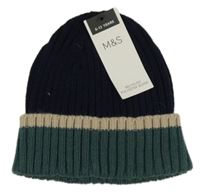 Nová - tmavomodro-béžovo-šalvějová žebrovaná čepice M&S