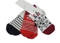 Nové - 3x - Ponožky - Černo/bílo/světlešedé pruhované, červeno/bílé pruhované, bílo/tmavočervené s hvězdičkami 