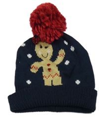 Tmavomodrá pletená čepice s perníčkem a bambulí ACTIVE TOUCH