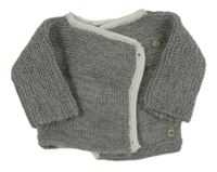 Šedo-bílý melírovaný zavinovací pletený propínací svetr