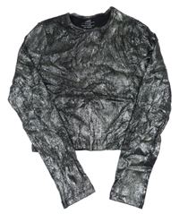 Čierno-strieborné melírované rebrované crop tričko M&S