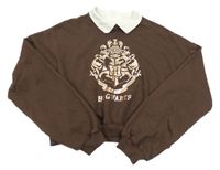Tmavohnědá crop mikina s erbem - Harry Potter a límečkem H&M