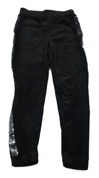 Čierne plyšové legíny s pruhem z překlápěcích flitrů Kiki&Koko