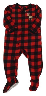 Červeno-černý kostkovaný fleecový overal se sobem carter's