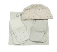 Nové - 3Set - 1x - Světlebéžová melírovaná čepice s hvězdičkami Disney + 2x - rukavice George