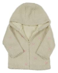 Smotanová huňatá podšitá bunda s mašľami a kapucňou F&F