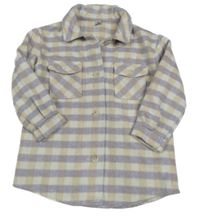 Fialovo-bielo-béžová kockovaná vlnená košeľová bunda Tu