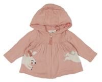 Svetloružový prepínaci sveter s králikom a kapucňou Topomini