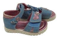 Modro-starorůžovo/třpytivé textilní sandály so srdiečkom a květem Cupcake vel. 21