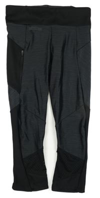 Tmavošedo-čierne melírované capri funkčné bežecké legíny s logom Kalenji