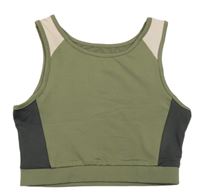 Khaki-černošedo-světlepudrový sportovní crop top Tu