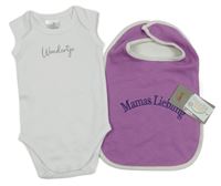 Nové - 2Set - Bílé body s nápisem + fialovo/bílý bryndák s nápisem Schnizler