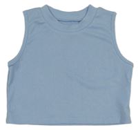 Svetlomodrý rebrovaný crop top s rolákom