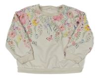 Biela mikina s kvietkami a motýlikmi SHEIN