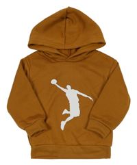 Hnedá tepláková mikina so sportovcem a kapucňou