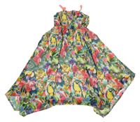 Barevné vzorované šifonové dlouhé šaty s papoušky H&M